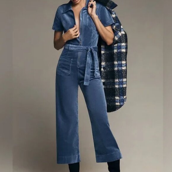 Anthropologie Maeve The Colette Weekend  Corduroy Jumpsuit Size 16T Blue Zip - Picture 1 of 5